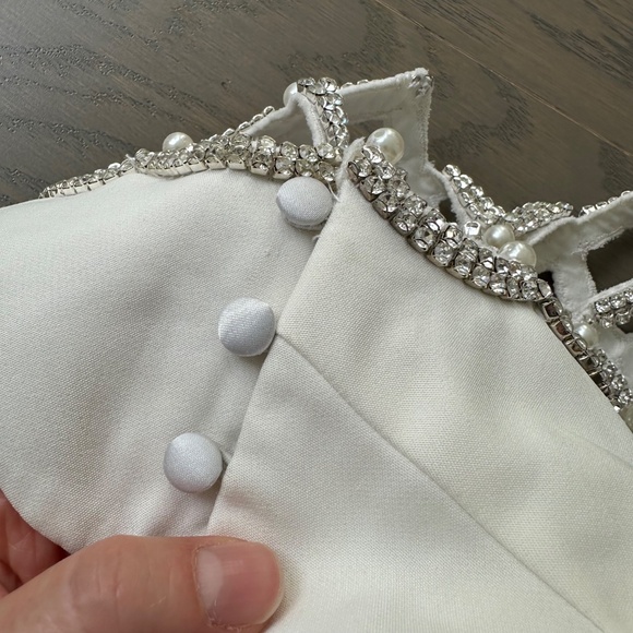 Retrofete SOLENE White Dress Cut Out Pearl Crystal Embellished XS X-SMALL - Picture 7 of 14
